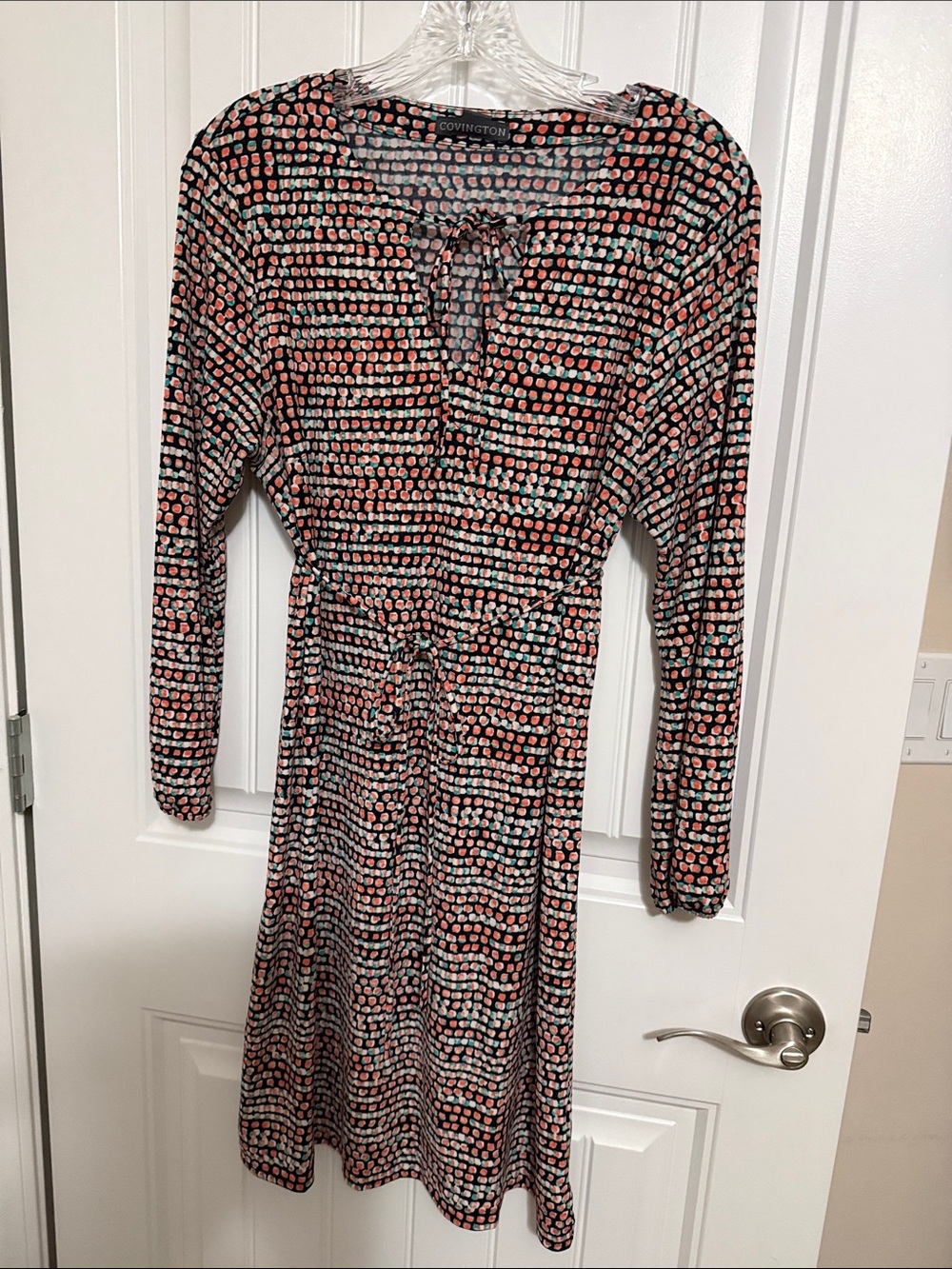 Covington Pink and Black Dot-Print Long Sleeve Dress